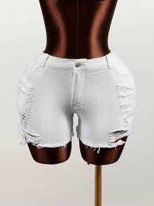 Mistrie Women's Pocket Distressed Frayed Hem Skinny Casual Denim Shorts - Blue - View 1