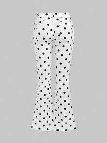 ROMWE Y2K French Riviera Inspired Polka Dot Print Ultra Low Rise Skinny Flare Jeans - White - View 4