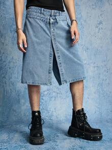 ROMWE MEN Street Life Shorts de mezclilla con diseño de cintura en capas para moda urbana de hombres - Azul - Ver 4