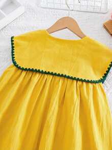 SHEIN Tween Girls/Tween Girl Girls Pastoral Floral Embroidered Pattern Ruffle Collar Puff Sleeve Dress,Versatile Round Neck Trim Contrast Color - Yellow - View 11
