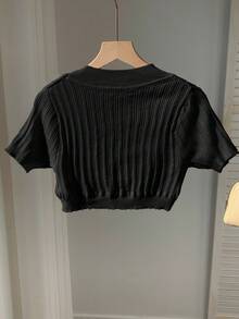 SHEIN EZwear Cárdigan corto de manga corta informal de verano - Negro - Ver 2