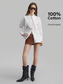 Ontre 2026春夏新款女装，百搭实用，假日棉质衬衫，长袖超大翻领，个性时尚休闲日常穿搭，超长尖领可系领，纯棉女式衬衫，白色夸张衬衫领长袖款式休闲个性服装，现代都市时尚商务休闲女装，低调复古高端通勤办公装，高品质机场女装，邮轮服装，婚礼宾客装，优雅婚礼宾客套装，简约奢华必备单品，季节性百搭假日服装，休闲高端A字系列设计，时尚畅销款 - 白色 - 查看 4