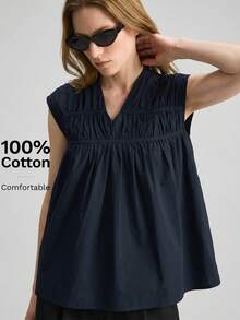 Ontre 2026春夏新款女式上衣，梭织面料，商务休闲都市时尚，简约通勤装 - 藏蓝色 - 查看 1