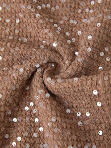 Ellevyn Women's Notched Neck Sleeveless Fitted Ruched 3D Floral Decor Sequin Dress,Pink And Brown,Summer,Seductive,Party Sparkly Slim-Fit Mini Wedding Guest - Coffee Brown - View 5