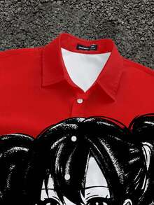 Manfinity ZONE917 Áo sơ mi nam tay ngắn in hình hoạt hình, kiểu dáng thường ngày, thích hợp cho mùa hè. - Đỏ - Xem 4