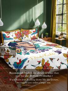 Frida Kahlo X SHEIN 弗里达花鸟印花三件套被子，磨毛材质，柔软保暖，多种尺寸可选，适用于单人床/双人床/大号床/特大号床，可机洗 - 彩色 - 查看 5