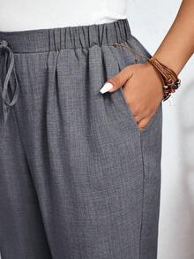 SHEIN Frenchy Quần dài trơn màu, cỡ lớn, kiểu dáng thường ngày, cạp chun co giãn và có túi chéo. - Màu xám đen - Xem 7