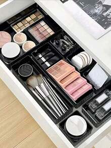 2/4/6/7/10pcs Multi-Functional Black Makeup Storage Box Set, Ideal For Organizing Perfumes, Skincare, And Cosmetics.  Multi-Size Compartment Design, Perfect For Toners And Samples. - Multicolor - View 3