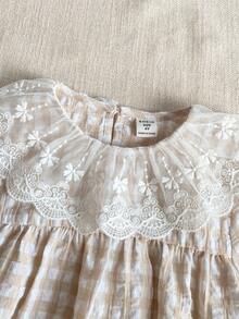 PrepCrw 1 chiếc đầm babydoll kẻ caro dáng rộng, cổ thêu thanh lịch dành cho bé gái, thích hợp cho các buổi đi chơi, tụ họp, lễ hội, mùa xuân và mùa hè. - Nhiều màu - Xem 4
