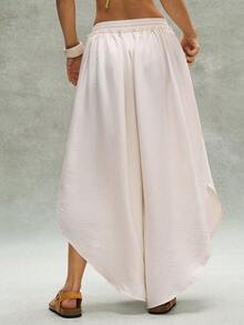 Bohemela Quần nữ dệt kim màu trơn dáng rộng, vạt bất đối xứng - trắng - Xem 7