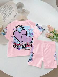 Bộ 2 món áo ngắn tay tối giản giản dị và quần short cho bé gái, phù hợp cho mùa hè - trắng - Xem 2