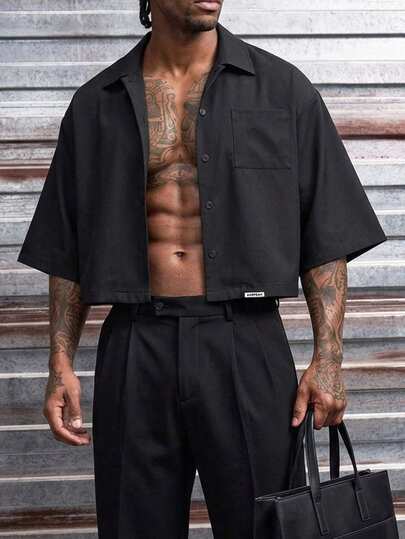 AXEPEAK Áo sơ mi nam đơn màu, cài một hàng khuy, kiểu dáng thường ngày, đa năng.