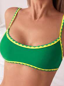 Swim Vcay 2026春夏两件套黑白撞色贝壳边饰可调节肩带比基尼套装 女士泳装 - 綠色 - 查看 4