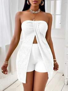 SOLERSUN Elegant And Casual Women's Strapless Shorts Suit For Spring And Summer Vacation White Vacation - White - View 6