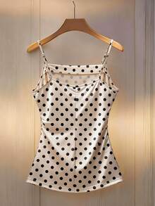 GlowEve CURVE 大码女士优雅波点可调节肩带无袖吊带背心，适合工作和休闲穿着，春夏款 - 杏色 - 查看 2