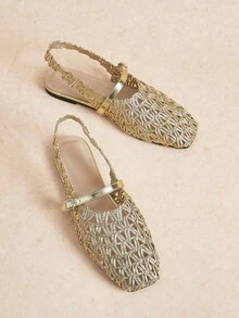 Rosivie 女士方头手工编织休闲舒适平底鞋 - 金色 - 查看 1