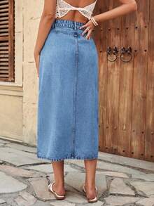 Women Denim Skirts - Medium Wash Blue - View 2