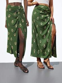 Maija Váy cạp cao thiết kế xoắn màu xanh lá cây họa tiết bất đối xứng cỡ lớn dành cho nữ, thoải mái, thường ngày, đa năng cho mùa xuân hè, lễ hội, bãi biển, mùa hè, mùa thu, mùa thu, trở lại trường, tiệc tùng, phong cách cổ điển, giản dị, dành cho giáo viên giàu có - màu xanh lá - Xem 5