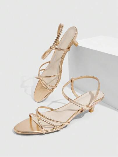 CUCCOO SZL Women Shoes Gold Strap Cross Strap Kitten Heel Sandals, Summer Strap Commuter Banquet High Heels Women Prom Heels Summer Shoes