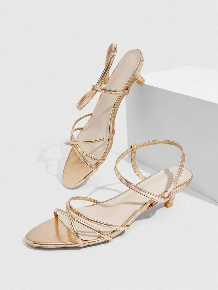 CUCCOO SZL Women Shoes Gold Strap Cross Strap Kitten Heel Sandals, Summer Strap Commuter Banquet High Heels Women Prom Heels