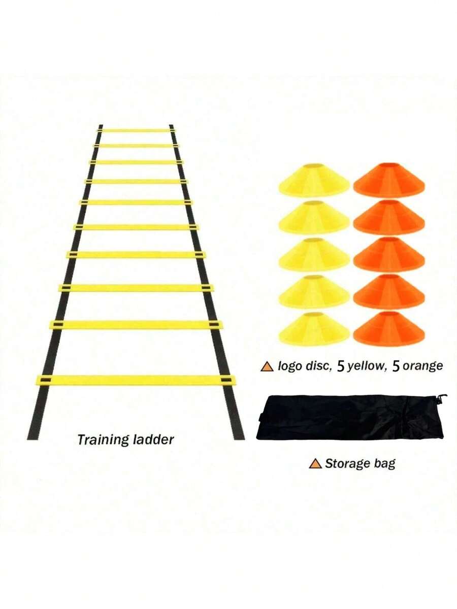 1 Set Football Training Equipment, Including Rope Ladder, Jump Agility Ladder, Agility Ladder, Soft Stepping Ladder, Speed & Agility Ladder, With Football Training Marker Discs, Suitable For Football And Basketball Footwork Drills - Multicolor - View 1