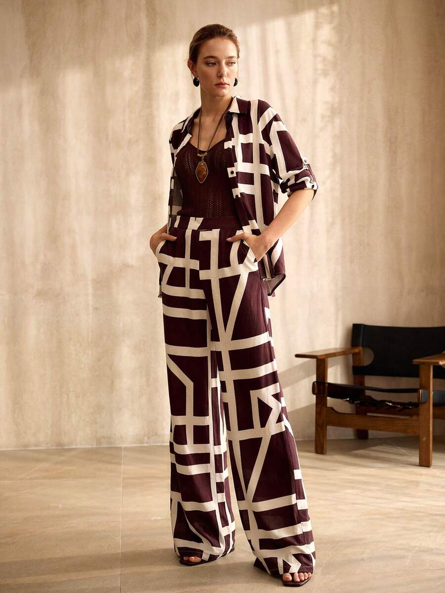 MOTF PREMIUM 女士舒适亚麻印花长裤，春夏款 - 彩色 - 查看 1