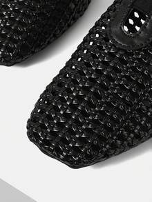 Mnmlis Giày bệt nữ đế bằng dệt rỗng tinh tế, thời trang và thoải mái, mũi vuông thanh lịch. - màu đen - Xem 3