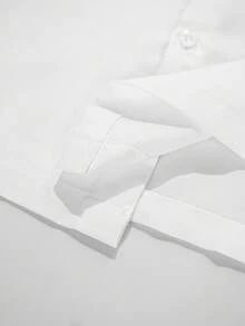 Manfinity Roghcode PAVTROS 舒适面料！！！男士休闲纯色宽松防皱短袖衬衫短裤套装，夏季男士短袖正装衬衫，宽松男士上衣短裤套装，全白短袖短裤沙滩衬衫，男士宽松衬衫短裤套装 - 白色 - 查看 9