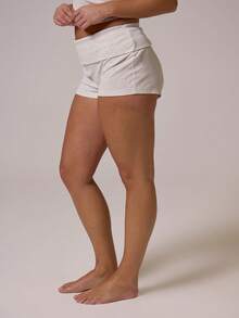 MUSERA Plus Size Ribbed Foldover Waist Fitted Mini Shorts Hotpants Everyday Essentials Basic Cute Casual Spring Summer Holiday - Grey - View 4