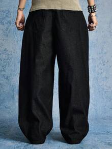 ROMWE MEN Street Life Quần jean denim nam dày dặn, rách rưới, phối nhiều mảnh - màu đen - Xem 3