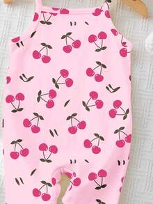 SHEIN Bộ áo liền quần hai dây họa tiết quả anh đào dễ thương cho bé gái, thích hợp cho mùa xuân và mùa hè, những kỳ nghỉ thư giãn, những ngày cuối tuần ở bãi biển, trang phục hè dễ thương, đồ dùng mùa hè cho trẻ em, phong cách Hàn Quốc, thời trang đi biển, đồ dùng cho chuyến đi chơi mùa hè - Nhiều màu - Xem 4
