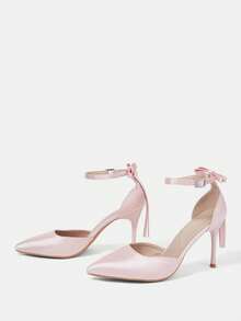 CUCCOO HITCHD Giày nữ mới, kiểu Pháp, gợi cảm, mũi kín, cao gót thời trang, gót thấp, gót nhọn, kiểu dây chéo, chất liệu satin, thích hợp cho tiệc tùng, đám cưới. - Màu Hồng baby - Xem 6