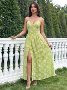 SHEIN Allurite Đầm dài thanh lịch dành cho nữ, đầm chiffon hai dây xẻ tà, đầm dài mùa hè cho nữ, đầm dự tiệc cocktail, màu vàng nhạt, đầm lãng mạn cho kỳ nghỉ, đầm đi học. - Butter Yellow - Xem 1