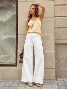 Selenza Jeans de pierna ancha plisados, de uso versátil y casual para uso diario - Blanco - Ver 2