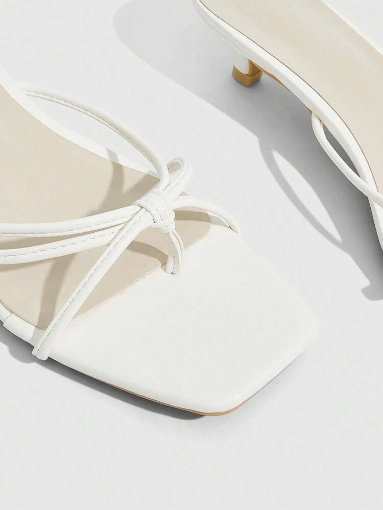CUCCOO SZL Women Shoes Square Toe With Thin Strap Knot Decoration Kitten And Sandals, Summer Wear Temperament Commuter With Thin Heel Prom Heels