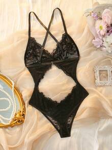 DelicateAllure Bộ đồ lót ren khoét sâu gợi cảm cho nữ khi đi chơi, phong cách Baddie - màu đen - Xem 2