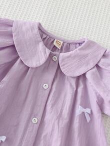 Cozy Pixies Baby Girl Bowknot Decor Petal Sleeve Ruffle Dress - Purple - View 4