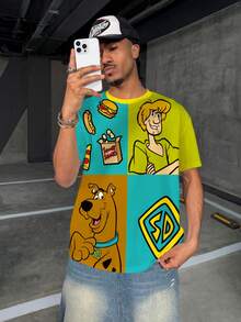 SCOOBY-DOO X SHEIN Áo thun nam tay ngắn cổ tròn in hình hoạt hình - trắng - Xem 6