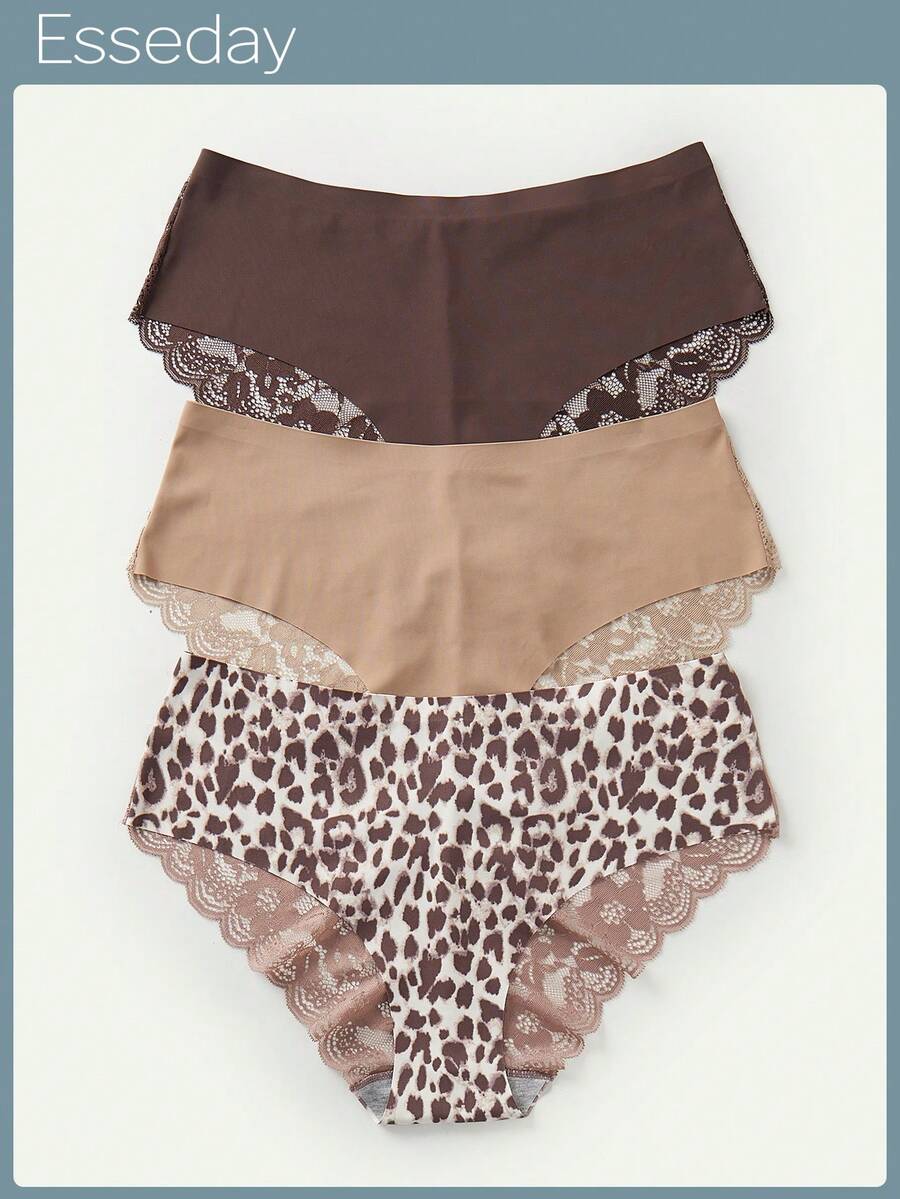 Snug Zone Plus Size Panties Kontras Lace Mencetak - MultiWarna - View 1
