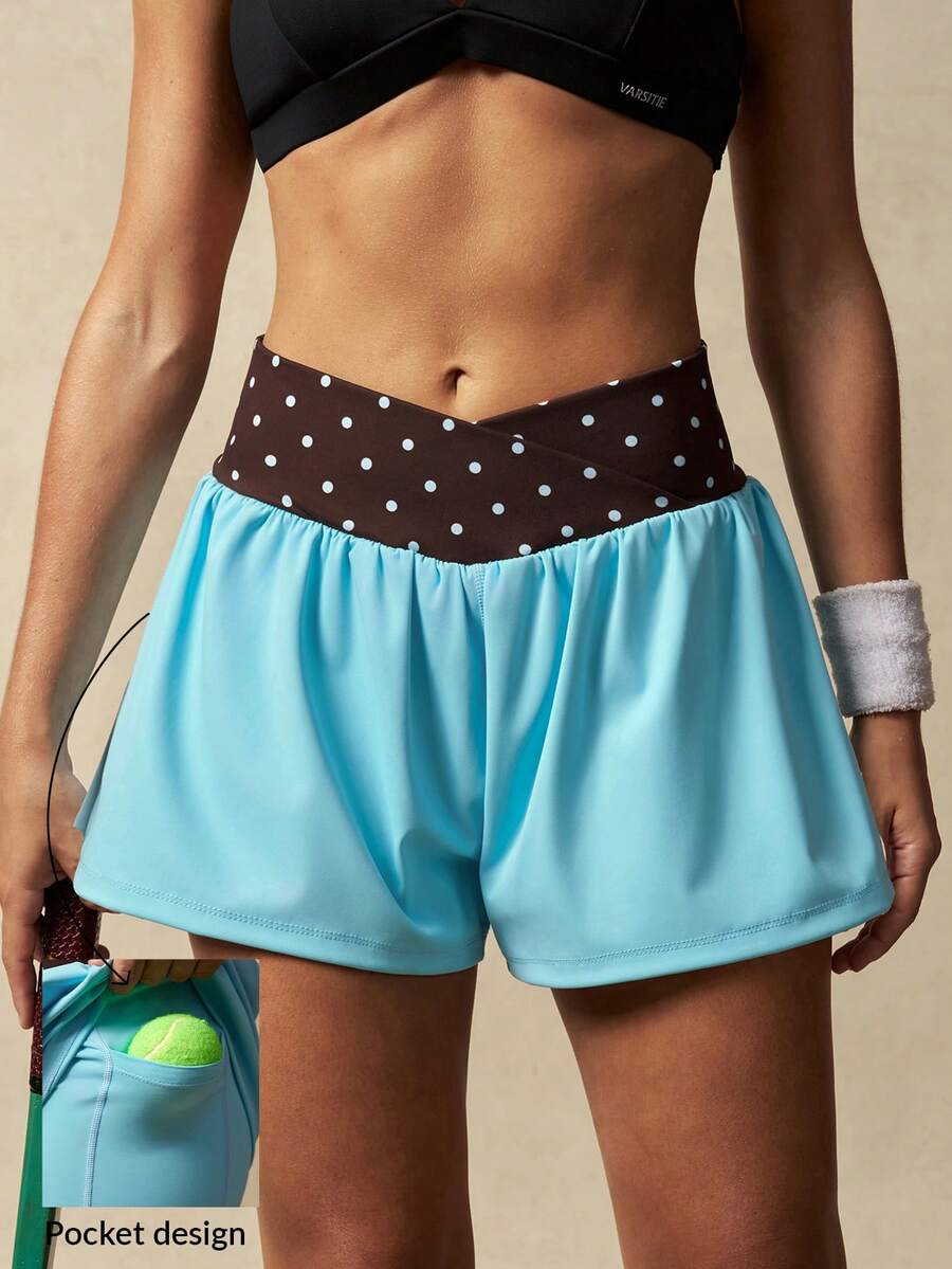 VARSITIE Women's Summer Patchwork Polka Dot Print V-Waist Sports Shorts - Multicolor - View 1