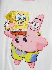 SpongeBob SquarePants | SHEIN 女士圆领短袖上衣和短裤睡衣套装 - 彩色 - 查看 4