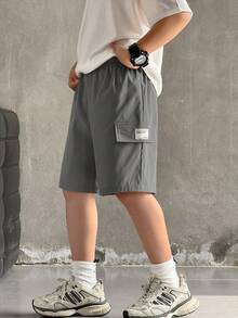 3 Pcs Tween Boy Loose Casual Woven Shorts Multi-Color Set,Black,Summer,Casual,Hiking Sports Workwear Solid Simple Basic Versatile Spring Summer Wear - Grey - View 9