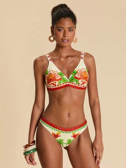 Travachic Bộ đồ bơi in họa tiết nhiệt đới dành cho nữ, thích hợp cho kỳ nghỉ biển.