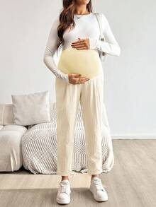 Pantalones casuales de unicolor para maternidad - Albaricoque 2 - Ver 5