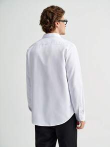 MENRIVO Men Solid Color Front Button Casual Long Sleeve Shirt (Unspecified), Fall - White - View 5