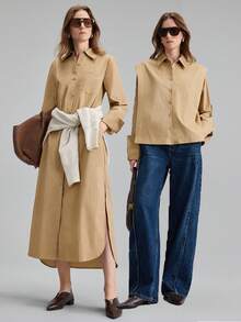 Ontre 2026 Autumn/Winter New Fashion Elegant Modern Formal Casual Long Sleeve Turn Collar Loose Camel Color Women's Shirt Versatile Slimming Heightening Elegant Daily Wear Commute Work Date Street Style - Camel - View 3