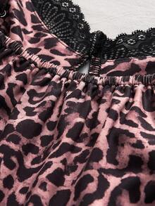 SHEIN Sexy Lace Patchwork Leopard Print Camisole Top For Summer Vacation - Pink - View 7