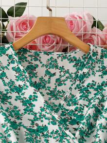 Trelyra Đầm hoa nhí duyên dáng và thanh lịch với cổ chữ V và thắt lưng, kiểu boho thắt nút, viền bèo nhún, tay ngắn quấn cổ chữ V dáng suông midi màu mơ in họa tiết khắp thân đầm, hoa nhí, họa tiết hoa lá, đầm dài chữ A cho nữ, mùa xuân/hè, trang phục maxi mặc hàng ngày, đi nghỉ mát, đi biển. - màu xanh lá - Xem 6