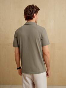 Manfinity Homme 男士夏季纯色短袖休闲商务 Polo 衫，适合打高尔夫 - 卡其色 - 查看 5