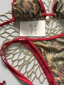 Swim Vcay 2026春夏女式红色抽绳吊带豹纹随机花卉沙滩贝壳装饰侧系高衩丁字裤性感比基尼套装 女式比基尼套装 - 彩色 - 查看 5